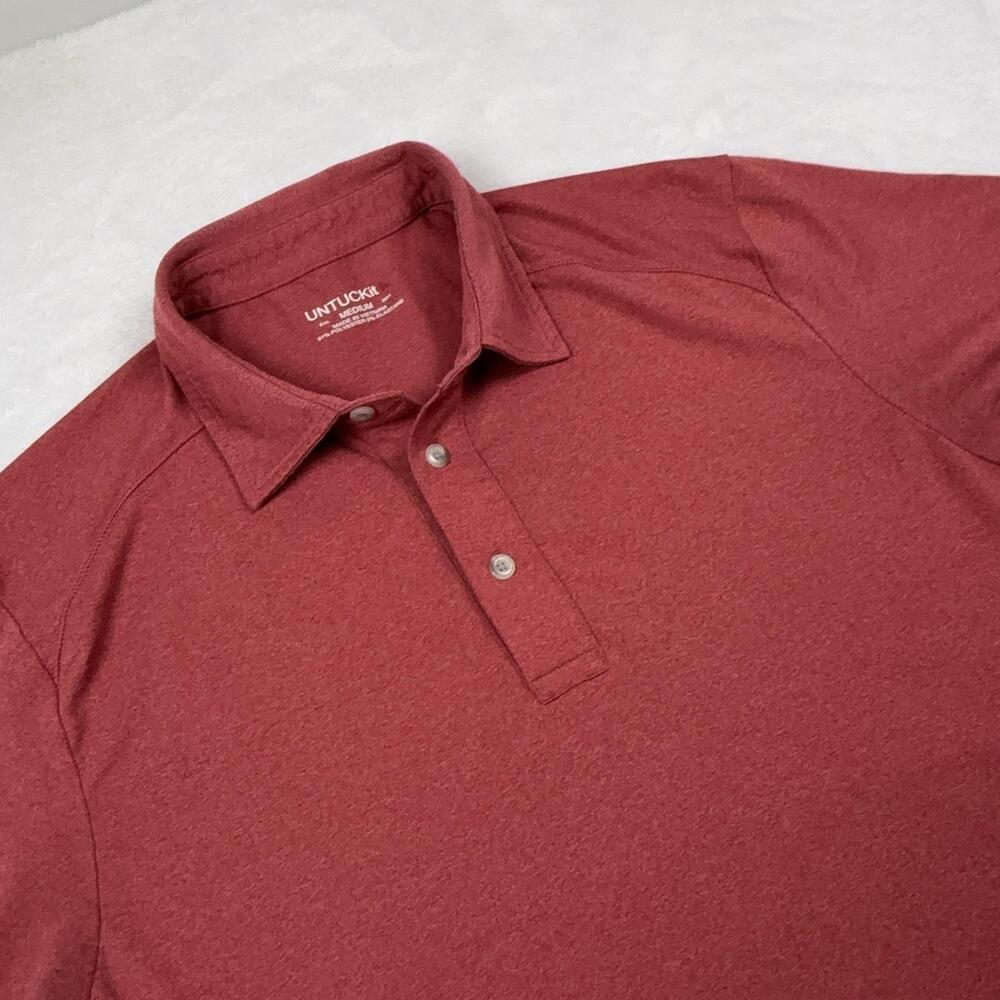 UNTUCKit Polo Shirt Mens M Red Polyester Blend Regular Clavidor Collared Logo